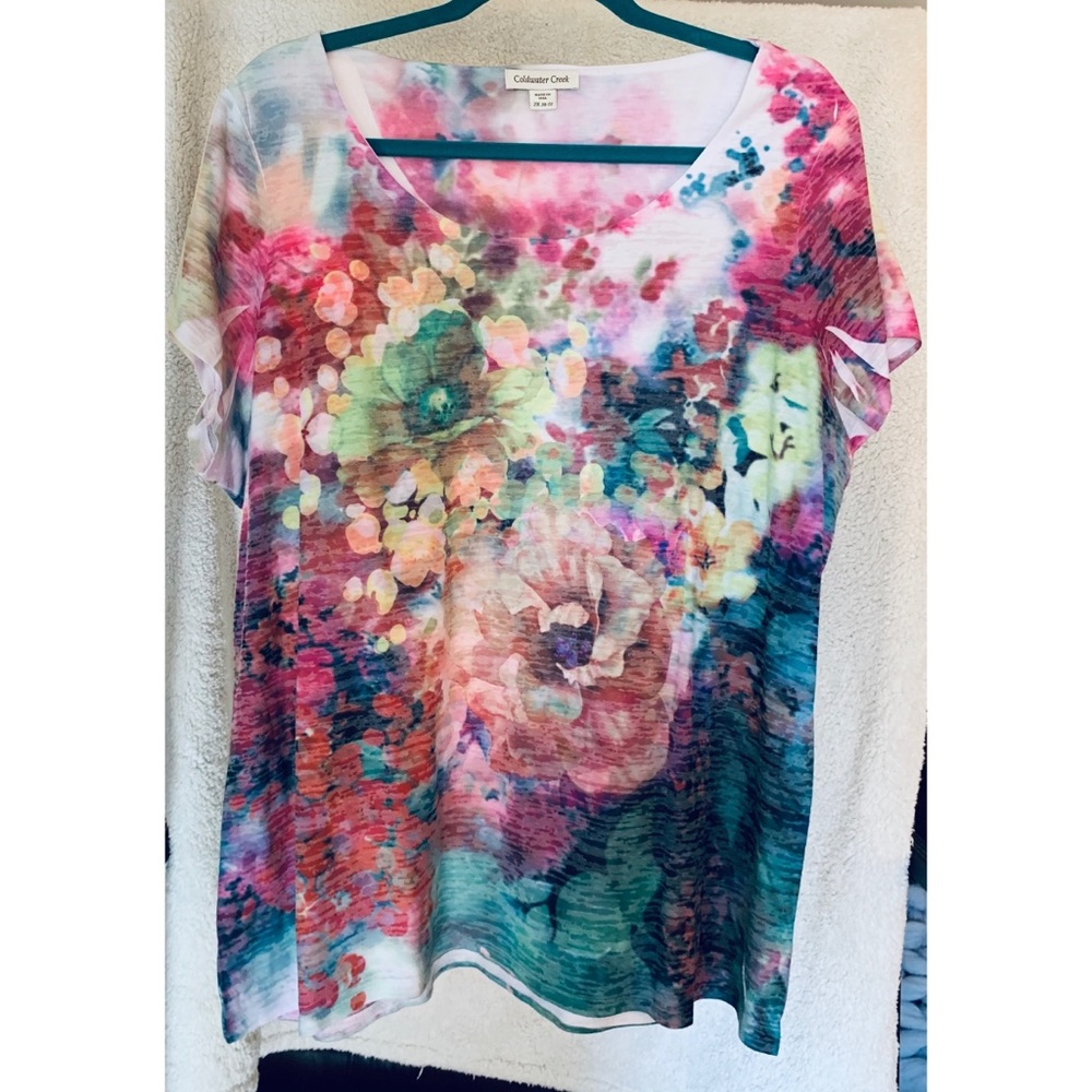 Coldwater Creek Double Layered Floral Short Sleeve